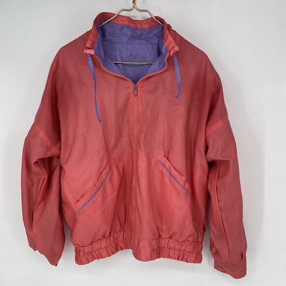 Vintage 80’s Full Zip Reversible Neon Wind Breaker Women’s Size L - Picture 5 of 10